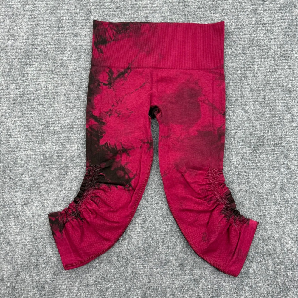 Lululemon Athletica Tie Dye Ruched Leggings Capris Womens‎ Size 2 Pink Black